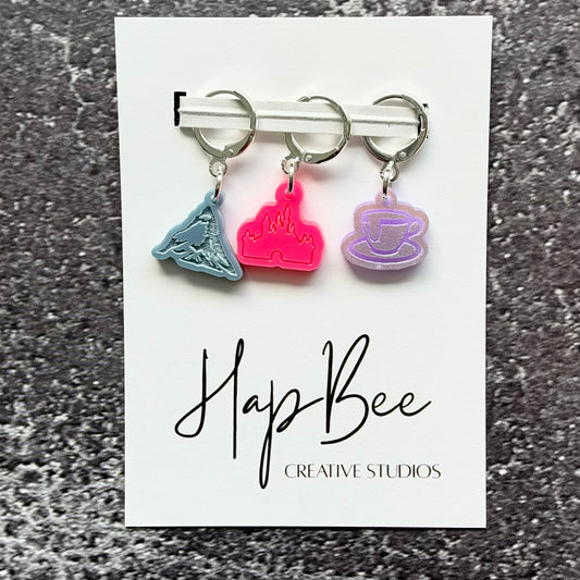 Stitch Marker Set - Castle, Teacup, Mountain
